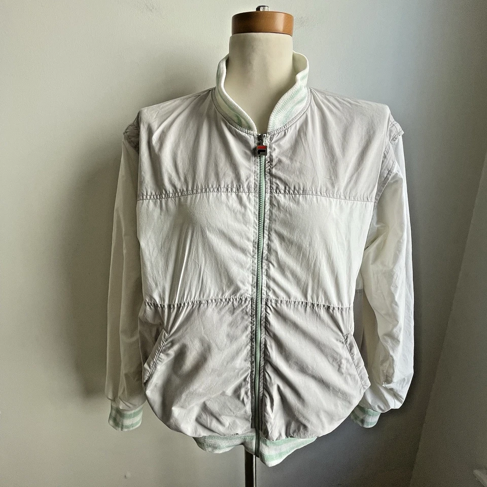 Chaleco cortavientos vintage años 80 FILA para mujer mangas con cremallera blanco gris Italia mediano Foto 1 de 4