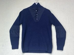 National Geographic Sweater Mens Large Blue 100% Wool Elbow Patches Shawl Collar - Picture 1 of 9