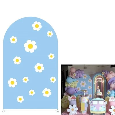 Cubiertas de pie con arco de flores de margarita azul para fiestas maravillosas calle arqueada... Foto 1 de 4