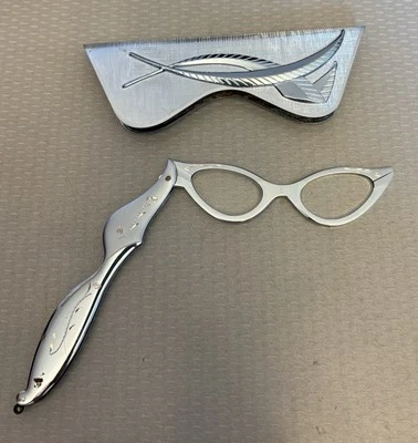 MCM 50s Vintage SHURON Aluminio Ojo de Gato Lorgnette Gafas Plegables en Estuche Foto 1 de 4