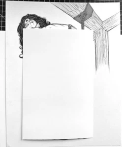 Pinup de tinta/marcador original firmado Kirk Lindo Naughty Wonder mujer 11X14 - Imagen 1 de 1