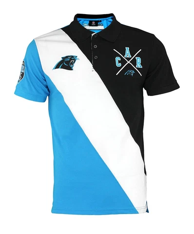 KLEW NFL Football Men's Carolina Panthers Rugby Diagonal Stripe Polo Shirt Cover