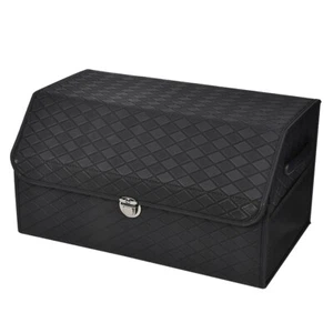 Foldable Car Tidy Storage Box Rear Trunk Organiser Black PU Leather Case w/ Lid - Picture 1 of 12