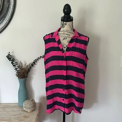 Top sin mangas Equipment Femme 100 % seda rosa/azul marino oscuro a rayas para mujer talla S Foto 1 de 4