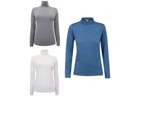 Damen Frauen Polo Langarm Rollkragen Rollkragen Stretchig Jersey Top Größe: 8-18 - Bild 1 von 17