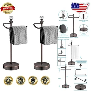 Freestanding Hand Towel Holder Stand - Heavy Weighted Base, 2 Pack, 15.7” High - Picture 1 of 8