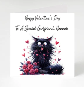 Biglietto di San Valentino gatto nero personalizzato per amico, moglie, marito - Foto 1 di 5