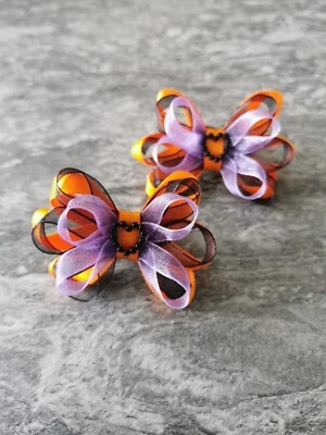 Halloween Hair Bows Purple Black Orange with Elasticband/Booble 🦇 - Image 1 of 4