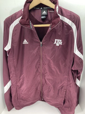 Texas A&M Adidas Track Jacket Mens Size Large L Maroon Football Full Zip Logo Cover