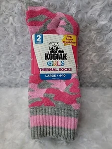 2 Pair Kodiak Girls Thermal Socks LARGE 4-10 Camo Mix Pink - Picture 1 of 4