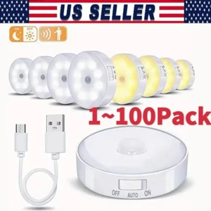 LED Motion Sensor Under Cabinet Closet Light USB Rechargeable Kitchen Lamp - Picture 1 of 14