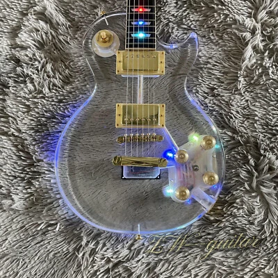 Acrylic Clear Les Paul Electric Guitar Color Led Lights Maple Neck w/ Gold Parts - Image 1 of 4