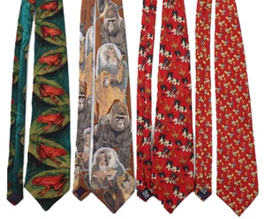Lot of 4 Men’s Silk Neck Ties World Wildlife Primates Elephant Emu Frog Animals - Picture 1 of 8