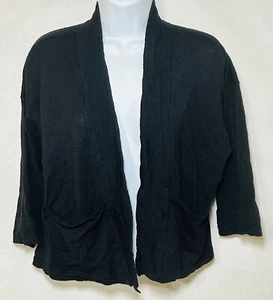 Eileen Fisher Women’s XXS/XS Open Front Cardigan Black Organic Linen Stretch - Picture 1 of 6