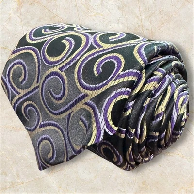 Corbata de diseñador XMI platino para hombre negra dorada púrpura patrón espiral corbata 3,5X58 Foto 1 de 4