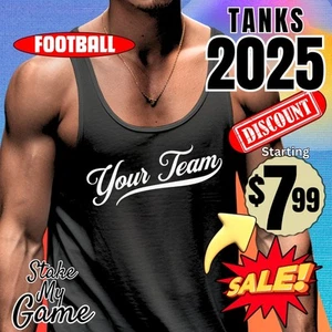 Men's Black Tank-Top Favorite Football Team 2025, Mens Sports Fan Shirt S-2xl - Picture 1 of 36