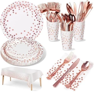141 Pieces Set Includes Paper Plates Napkins Cups Reusable Cutlery For 20 Guests - Picture 1 of 7