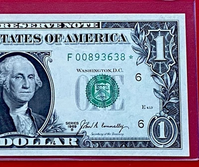 1969-B STAR  NOTE $1 DOLLAR BILL ( ATLANTA F ) UNCIRCULATED - Image 1 of 3