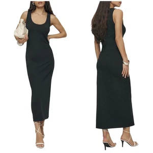 Reformation Bijou Knit Maxi Tank Dress Women's Size Medium Black Stretch - Picture 1 of 8