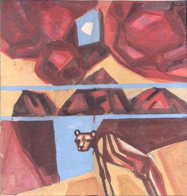 Vintage, Expressionist Chudinovskikh - Löwin auf der roten Erde - Acryl/Papier - Bild 1 von 3