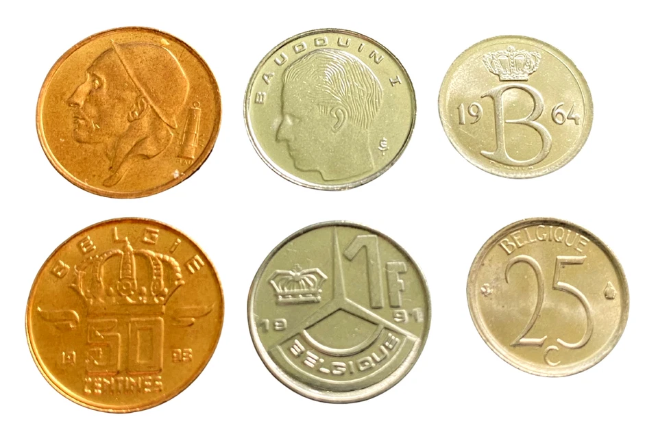 Bélgica Juego de 3 Monedas 1 Franco, 25, 50 Céntimos UNC Monedas Mundiales Foto 1 de 1