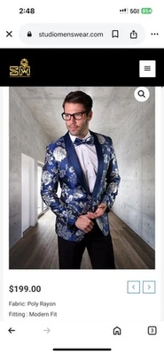 Statement Italy Men's Navy & Silver Metallic Floral Blazer Size 36R - Image 1 of 4