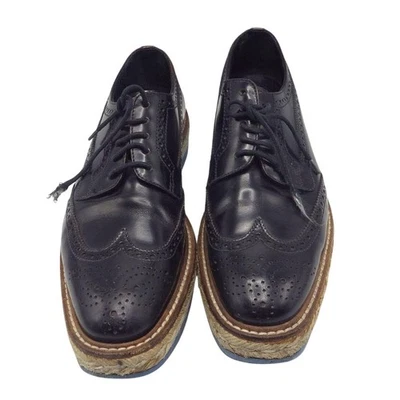 Women’s Size 38.5 Prada Black Leather Wingtip Platform Creepers Authenticated - Image 1 of 4