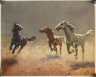 Vintage Lithograph 3 Stallions Horses Print FREE AS THE WIND Albo Poster 16x20”