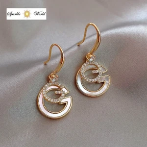 Luxury Initial Letter G Letter Earrings for Women Fashion Exquisite Gold Crystal - Picture 1 of 9