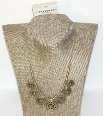 NEW LUCKY BRAND NECKLACE HANGING ACCENT CHAIN WITH BEADS: GOLD/ BRONZE - Image 1 of 4