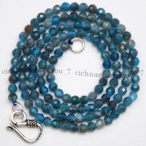 3mm Natural Apatite Faceted Round Gemstone Beads Necklace 14-36'' Silver Clasp - Picture 1 of 16