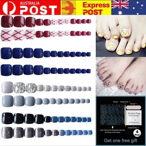 24pcs Press On Glue Nails French Tips Full Cover Natural Toe False Fake Resuable - Picture 1 of 11