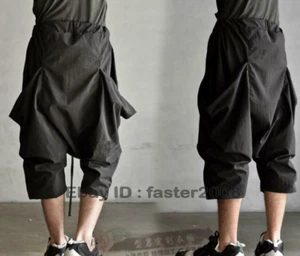 Mens Nightclub Short Pants Drop Crotch Cargo Cropped Casual Plus Baggy Trousers - Picture 1 of 12