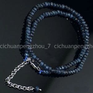 Faceted 2x4mm Dark Blue Apatite Rondelle Gems Beads Necklaces 18" Silver Clasp - Picture 1 of 2
