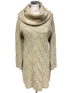 MARKS & SPENCER NEUTRAL BEIGE JUMPER DRESS, ROLL NECKLINE, LONG SLEEVES SIZE 16 - Picture 1 of 4