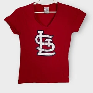 St. Louis Cardinals Women's Slim Fit T-Shirt Large V-Neck Red 100% Cotton - Picture 1 of 4