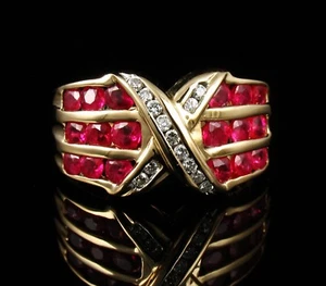 FABRIKANT & SONS NATURAL 2.0ctw RUBY & DIAMOND SOLID 14K GOLD WIDE "X" BAND RING - Picture 1 of 10