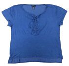 $112 Style & Co Womens Blue Short Sleeve Peasant Top Knit Blouse Shirt Size L