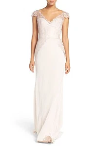 NEW HAYLEY PAIGE OCCASIONS Cap Sleeve Lace & Chiffon Trumpet GOWN Sz 10 $298  - Picture 1 of 4