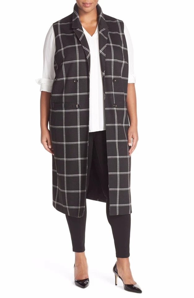 Halogen Windowpane Check Long Vest (size 2X) - Image 1 of 3