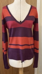 Dorothy Perkins Jumper, Purple/Orange/Pink Stripes, V Neck, L/sleeve, size 12 - Picture 1 of 6