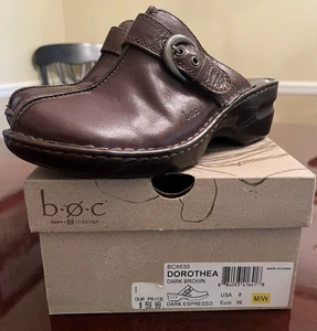 Boc Born Concept Schuhe Damen 39 8M Pantoletten Clogs braun Leder Schnalle Keilabsatz Fehler - Bild 1 von 16