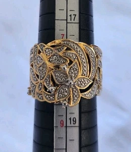 Anello farfalla floreale accento diamante misura 8 placcato oro giallo - Foto 1 di 6