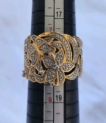 Anel borboleta floral com destaque de diamante tamanho 8 bronze banhado a ouro amarelo - Imagem 1 de 4