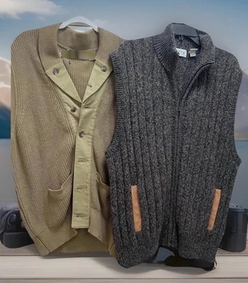 Lote de 2 Chaleco Suéter ORVIS Talla, Lana, Algodón, Cremallera y Botón XL y L Ambos Hombres 44 Foto 1 de 4