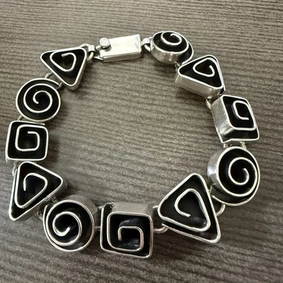 Vgt Mexican Sterling Silver Bracelet Modernist 3D Geometric 925 EXC - Image 1 of 4