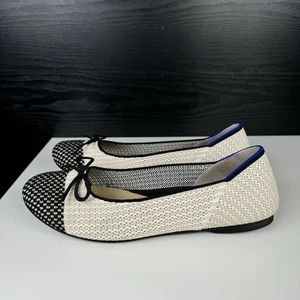ROTHYS ~ SCARPE BALLERINE DONNA 8,5 ~ AVORIO CON PUNTA TONDA NERA E FIOCCO - Foto 1 di 18