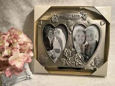 New Pewter Finish Photo Frame Then & Now Anniversary Gift by Fetco - Image 1 of 2