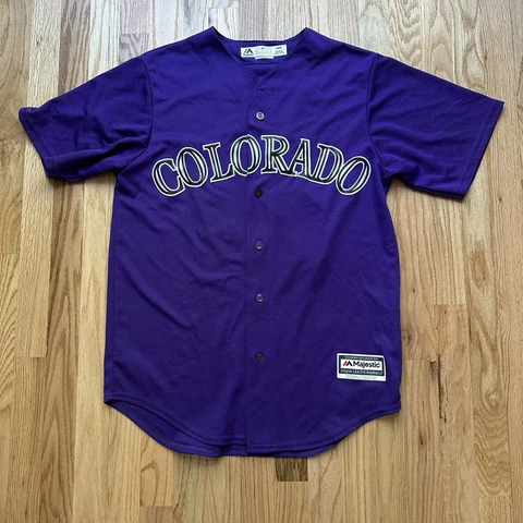 Men's Majestic Cool Base Colorado Rockies Trevor Story Purple Home Jersey Sz M Cover
