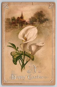Cartolina Buona Pasqua Fiori Bianchi Scena Saluti di Pasqua in rilievo John Winsch - Foto 1 di 2